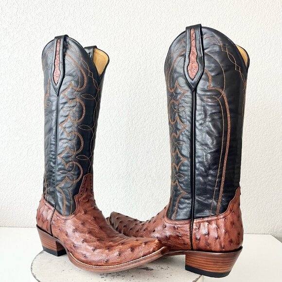 Rod Patrick Womens Cowboy Boots 9.5C Brown Full Quill Ostrich Cowgirl Western - Picture 1 of 12
